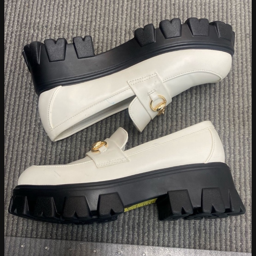 Women's White Loafers with Black Soles